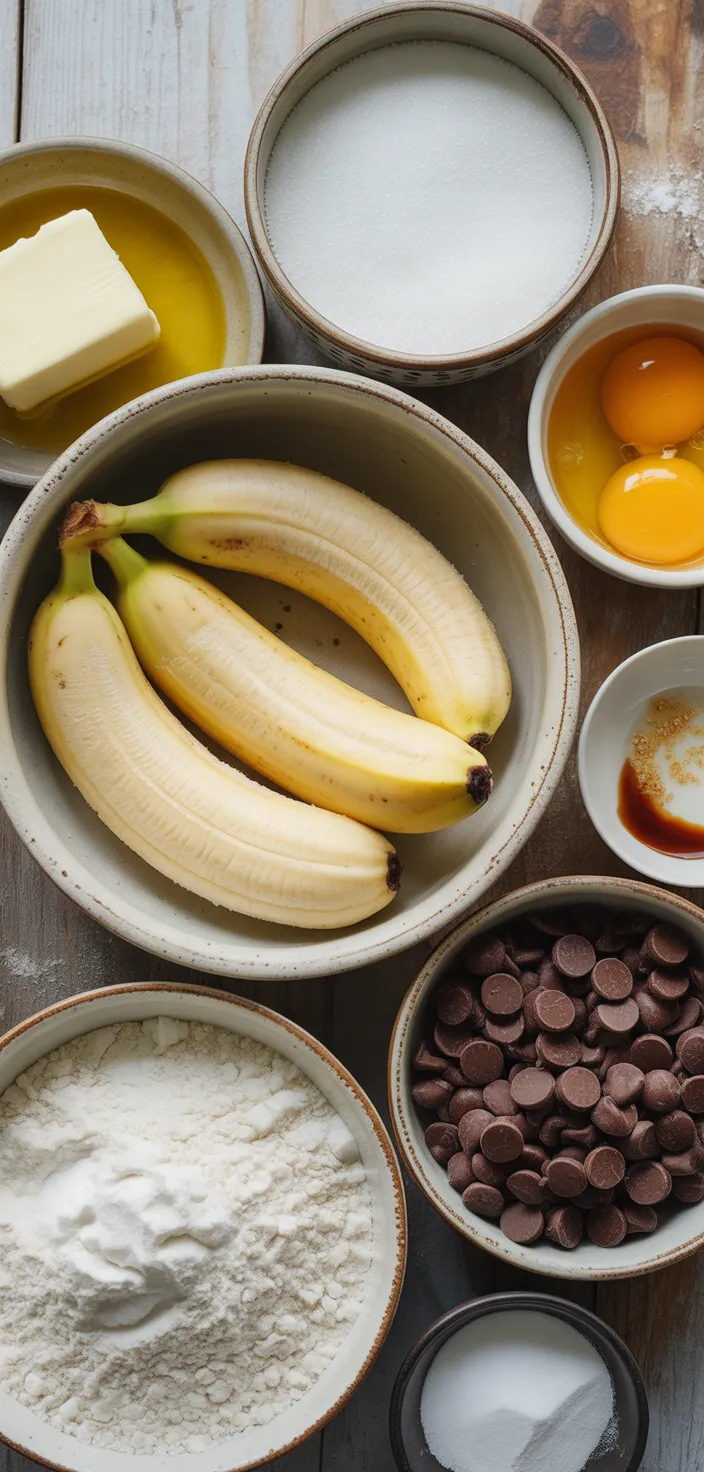 Ingredients photo for MOIST Chocolate Chip Banana Bread Recipe
