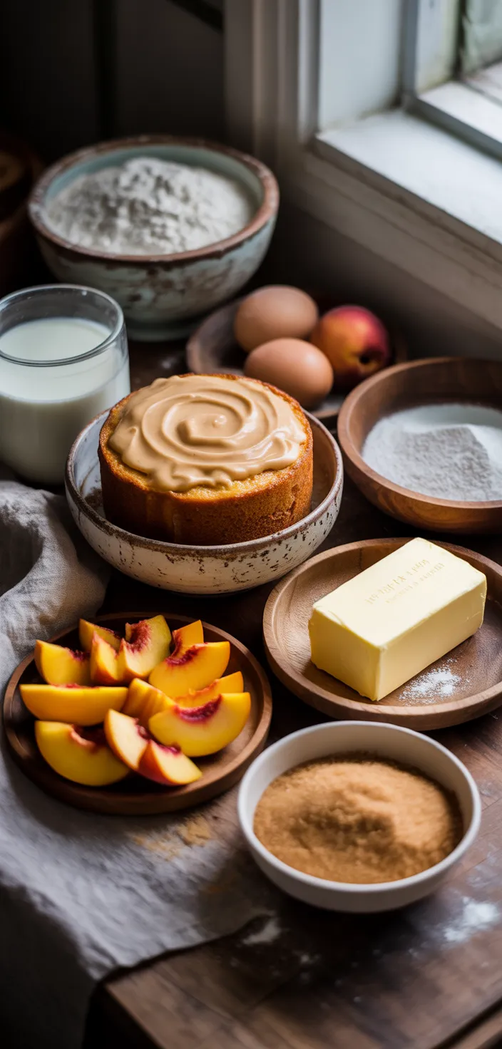Ingredients photo for Peach Cake With Brown Sugar Frosting Recipe