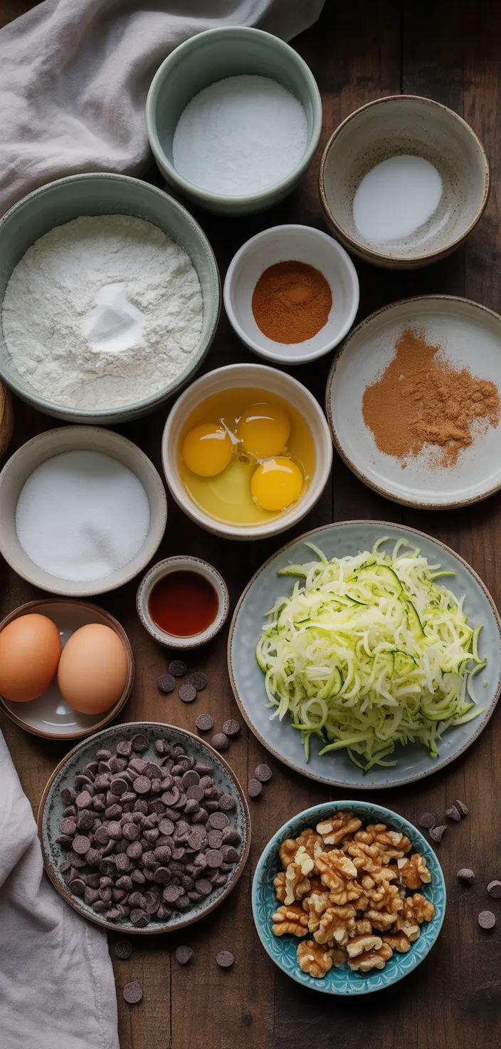 Ingredients photo for Chocolate Chip Zucchini Bread Recipe