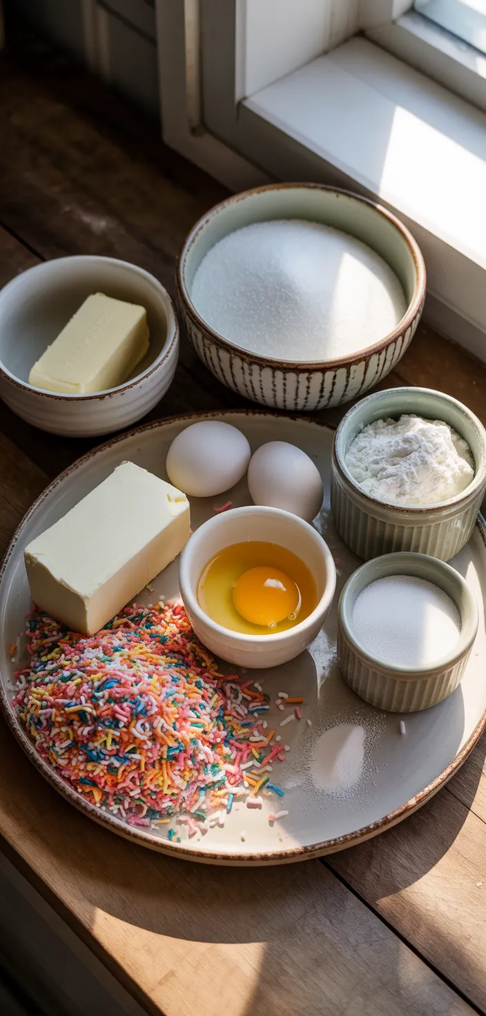 Ingredients photo for EASY, No Chill Sprinkle Cookies ~ Two Sugar Bugs Recipe