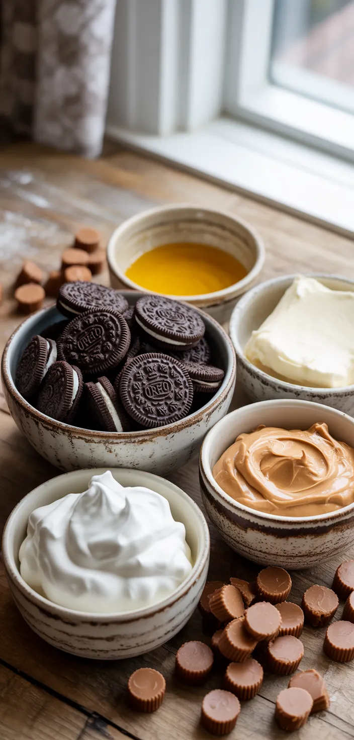 Ingredients photo for Easy Peanut Butter Pie With Homemade Oreo Crust Recipe