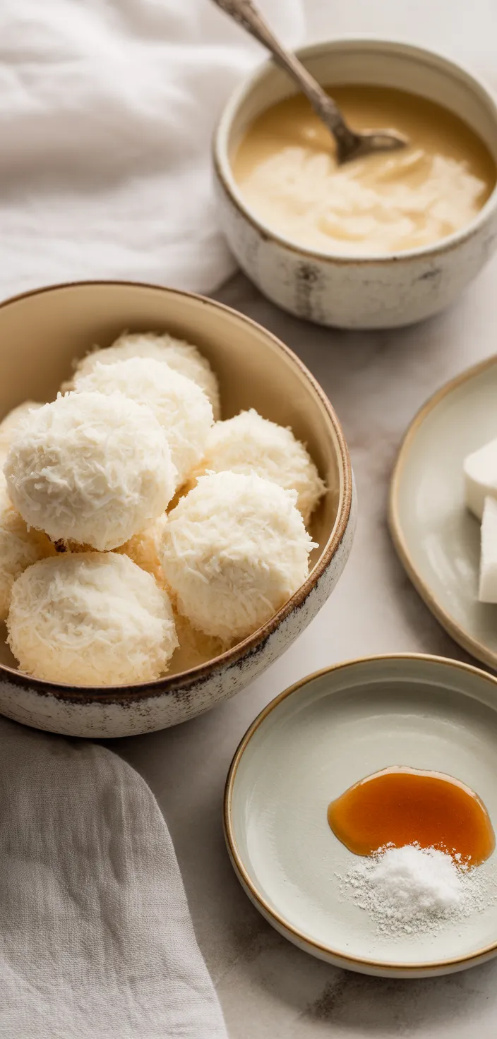 Ingredients photo for No Bake Coconut Snowballs (GF) Recipe
