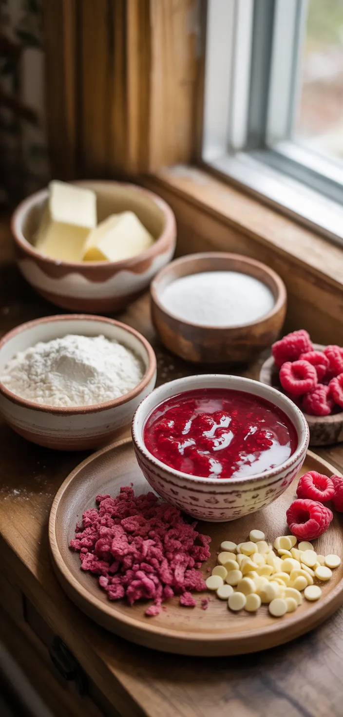 Ingredients photo for Raspberry Crumble Cookies (Costco Copycat) Recipe