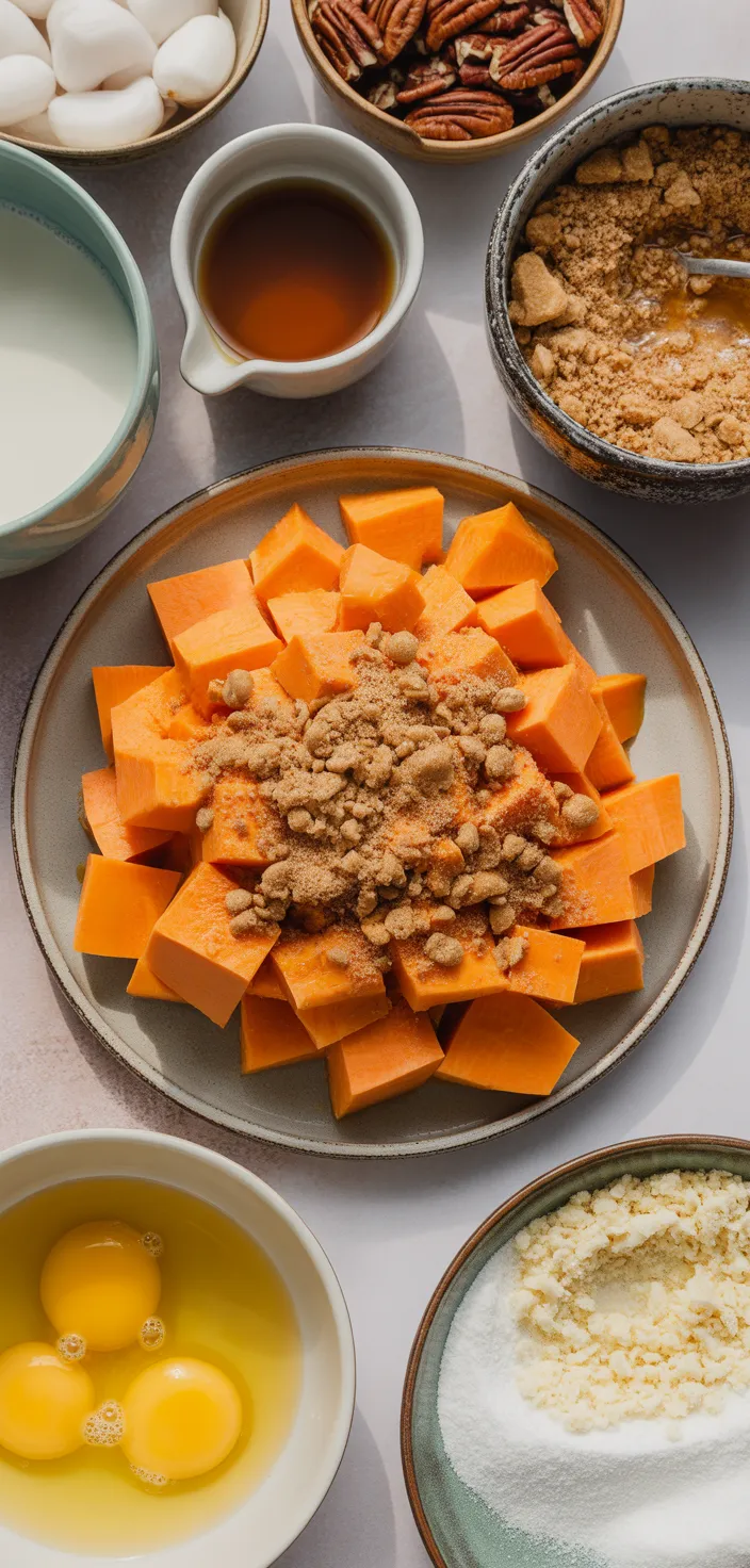 Ingredients photo for The Best Sweet Potato Casserole With Butter Pecan Crumble Topping Recipe