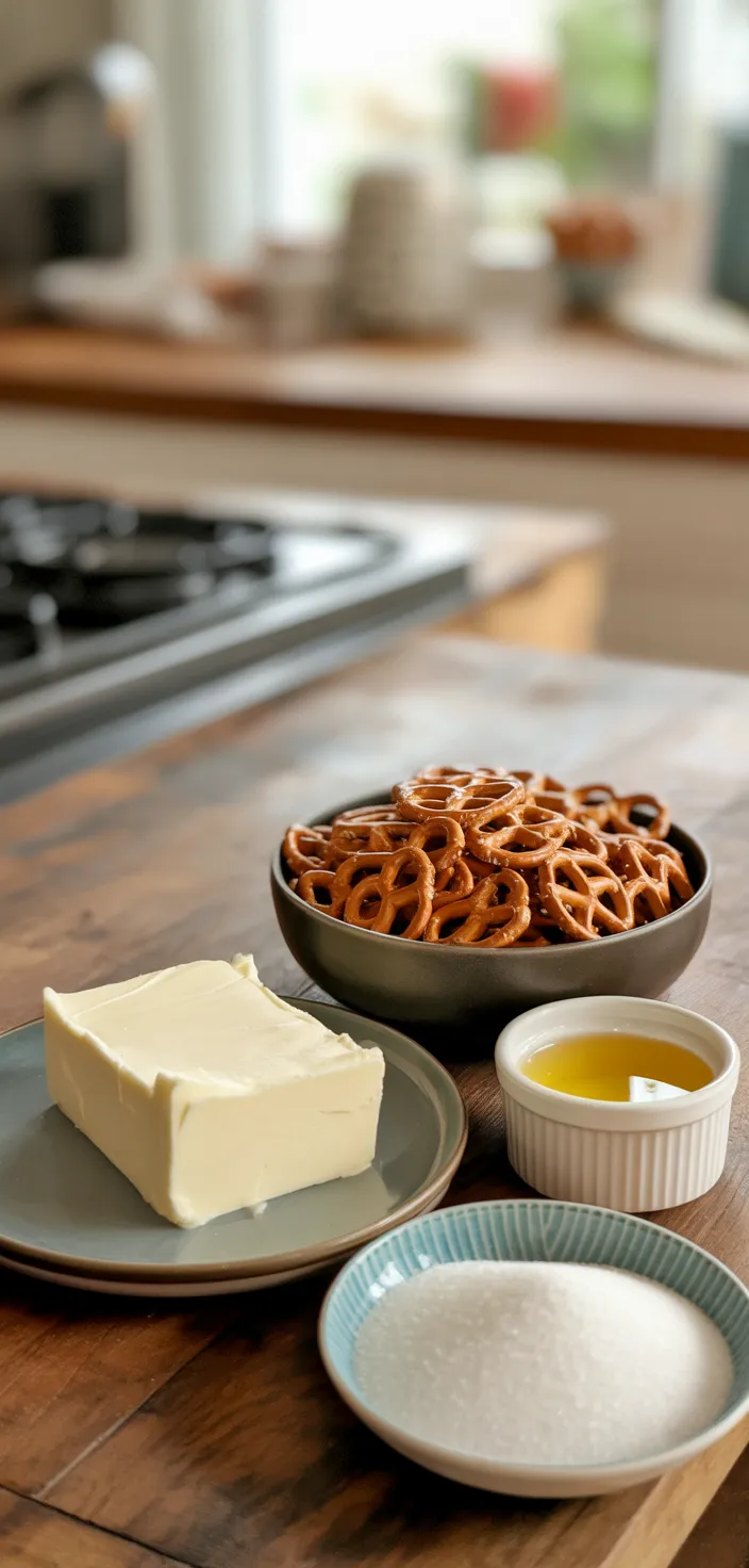 Ingredients photo for Chocolate Peanut Butter Pretzel Cheesecake Bars Recipe