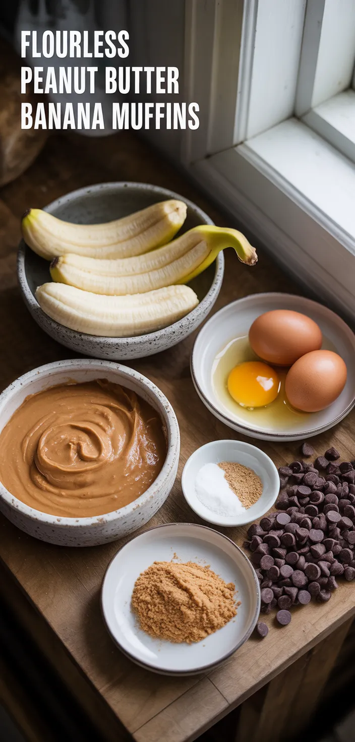 Ingredients photo for Flourless Peanut Butter Banana Muffins Recipe