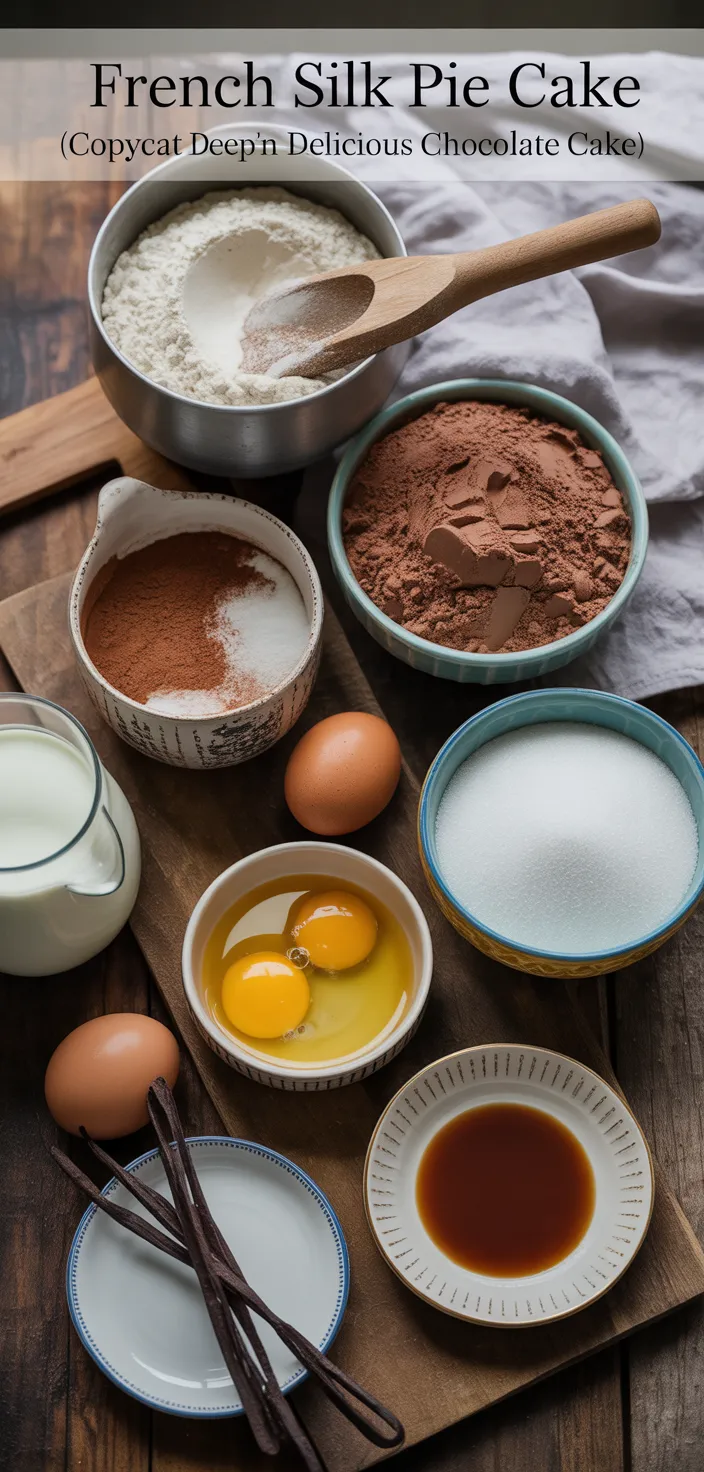Ingredients photo for French Silk Pie Cake (Copycat Deep'n Delicious Chocolate Cake) Recipe
