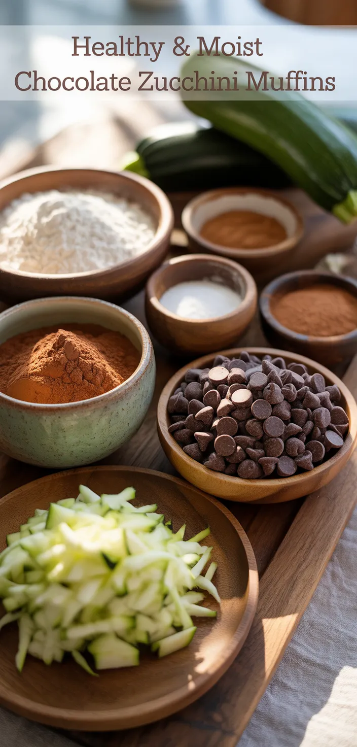 Ingredients photo for Healthy & Moist Chocolate Zucchini Muffins Recipe