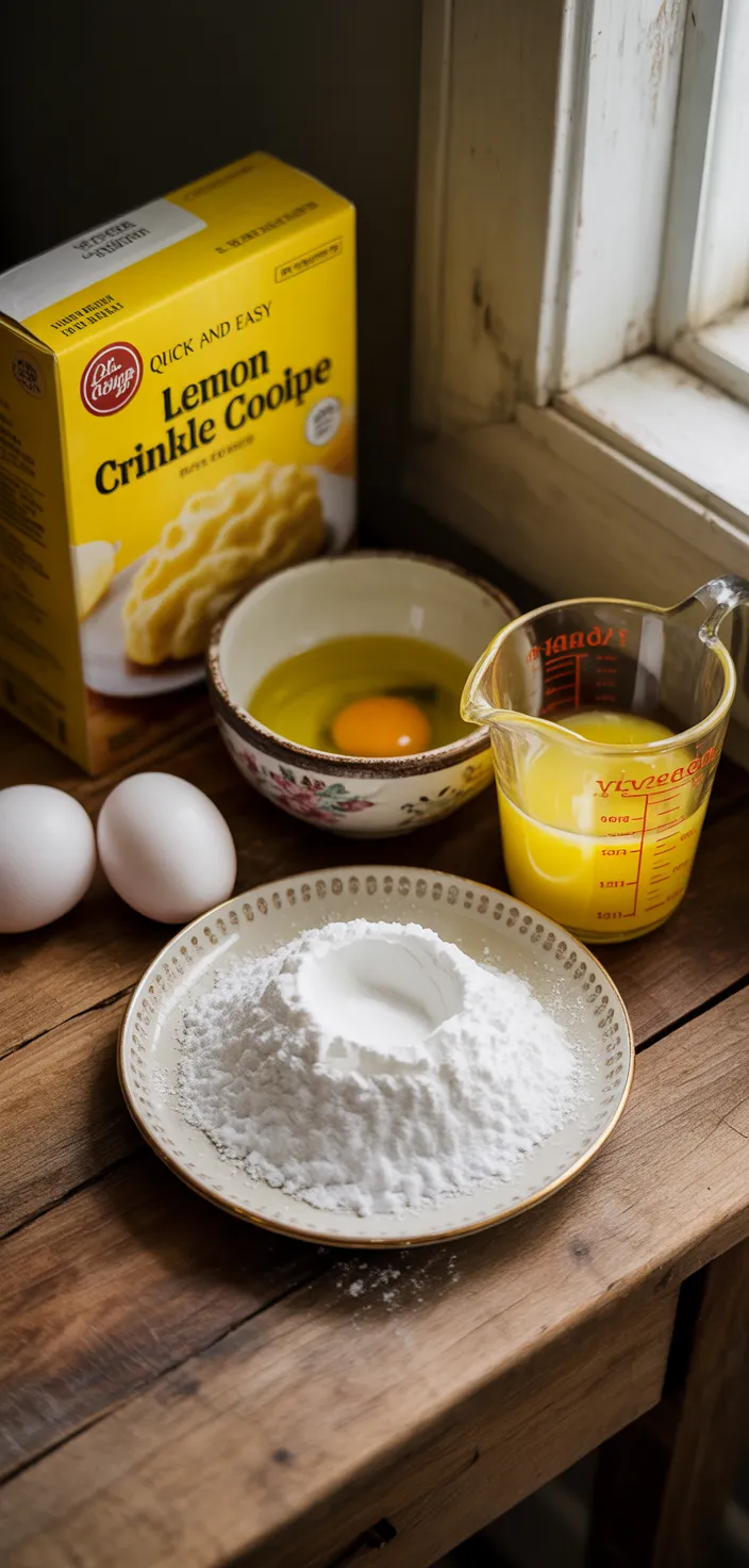 Ingredients photo for Quick And Easy LEMON CRINKLE COOKIE Recipe