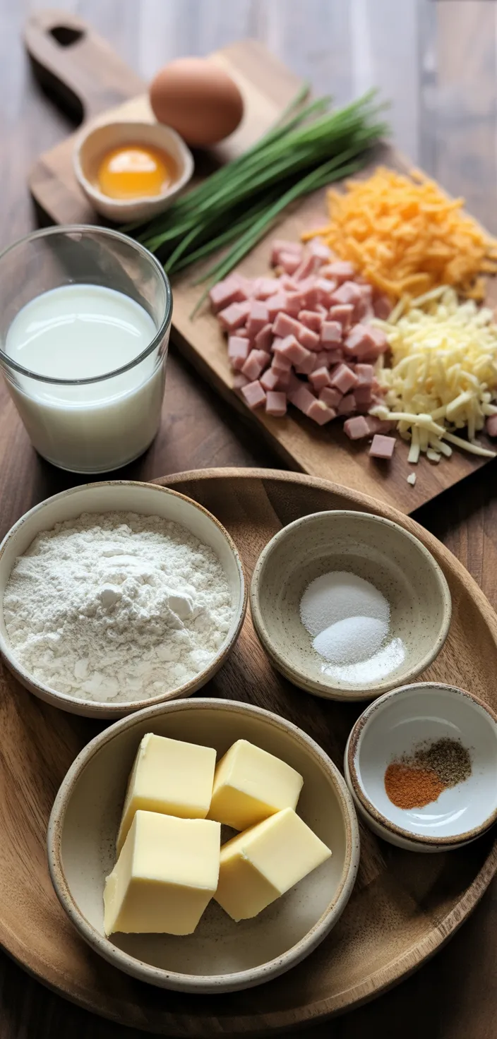 Ingredients photo for Savory Ham & Cheese Scones Recipe