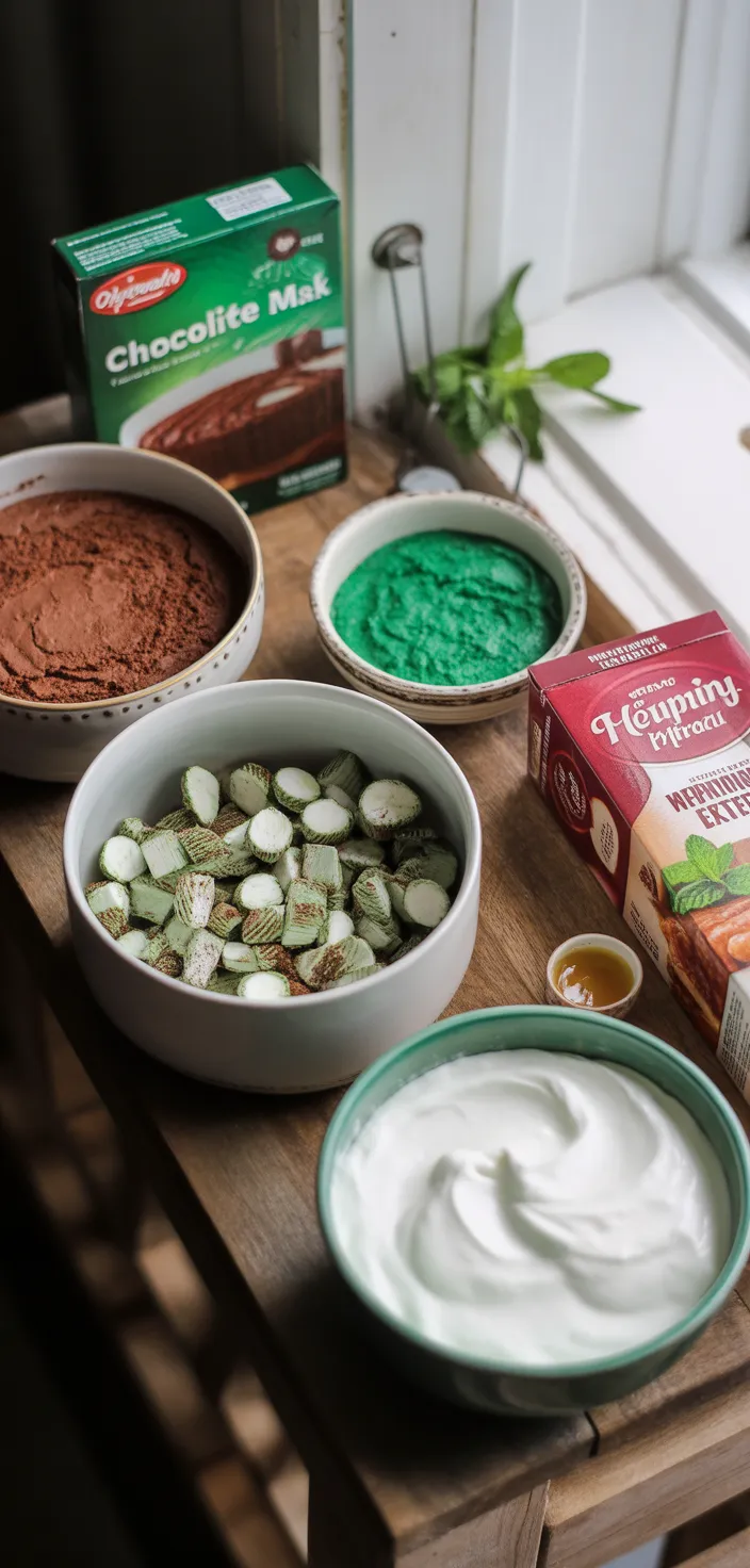 Ingredients photo for Andes Mint Poke Cake Recipe
