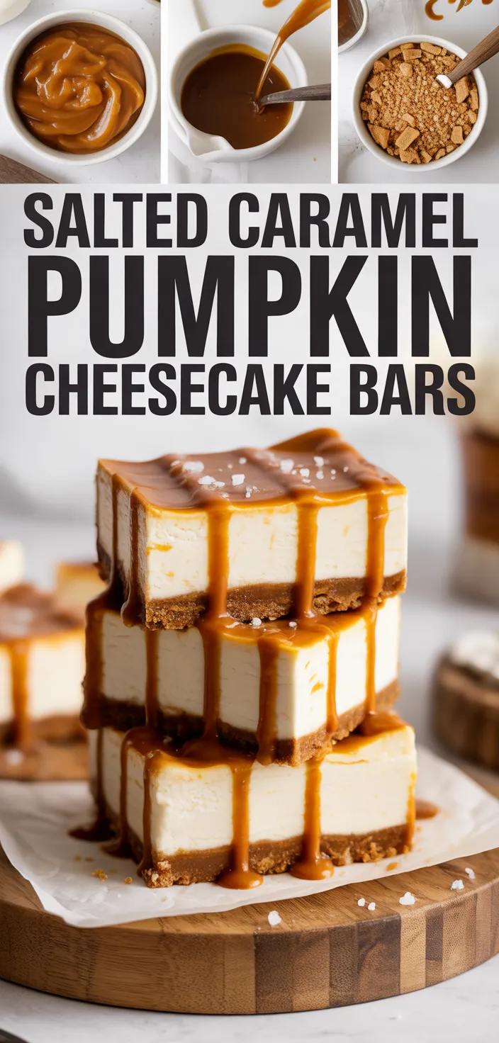 A photo of Salted Caramel Pumpkin Cheesecake Bars Recipe