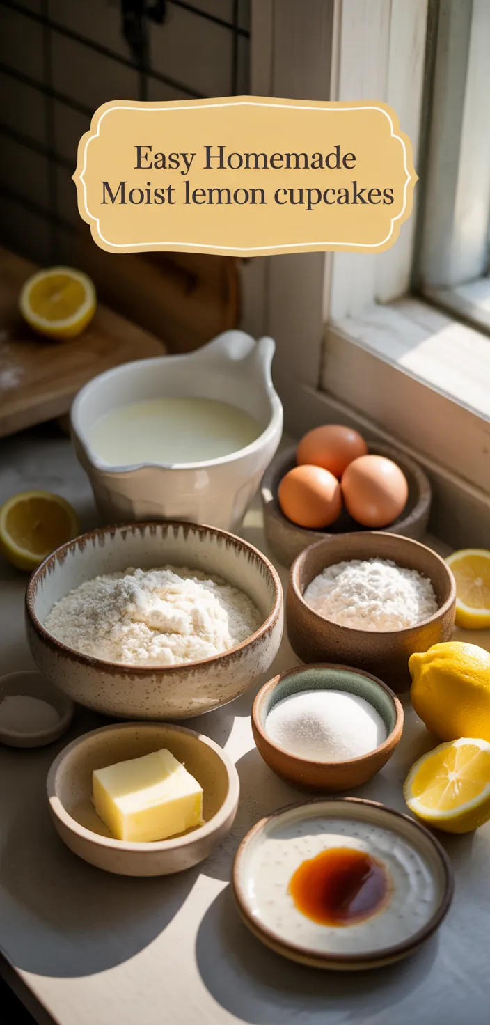 Ingredients photo for Easy Homemade Moist Lemon Cupcakes Recipe