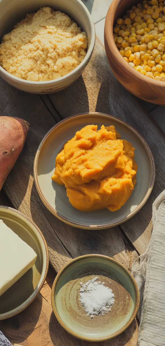 Ingredients photo for Honey Butter Sweet Potato Cornbread Recipe