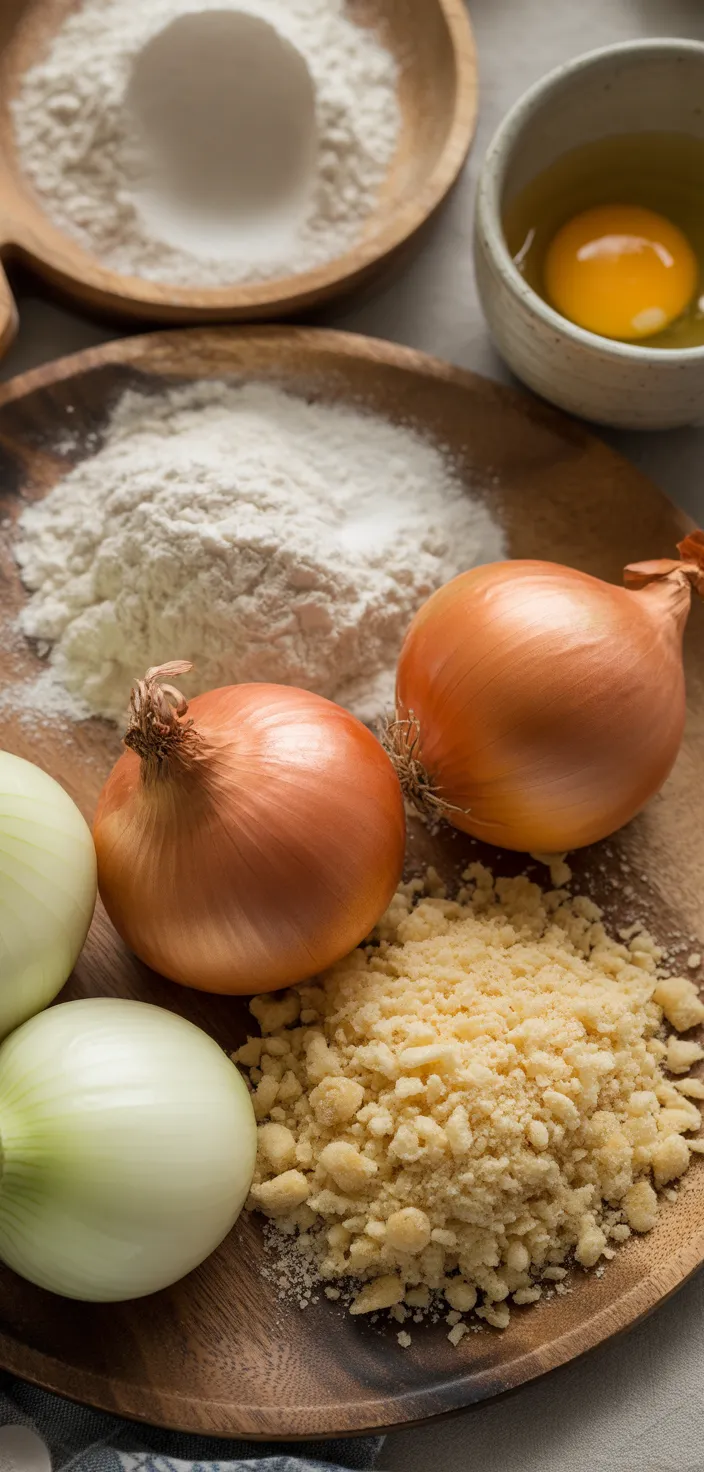 Ingredients photo for How To Make Perfect, Extra Crispy Homemade Onion Rings From Scratch Recipe