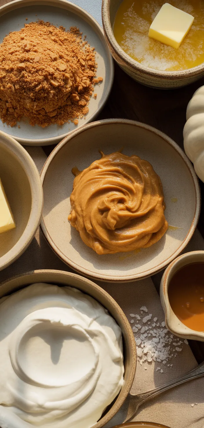 Ingredients photo for Salted Caramel Pumpkin Cheesecake Bars Recipe