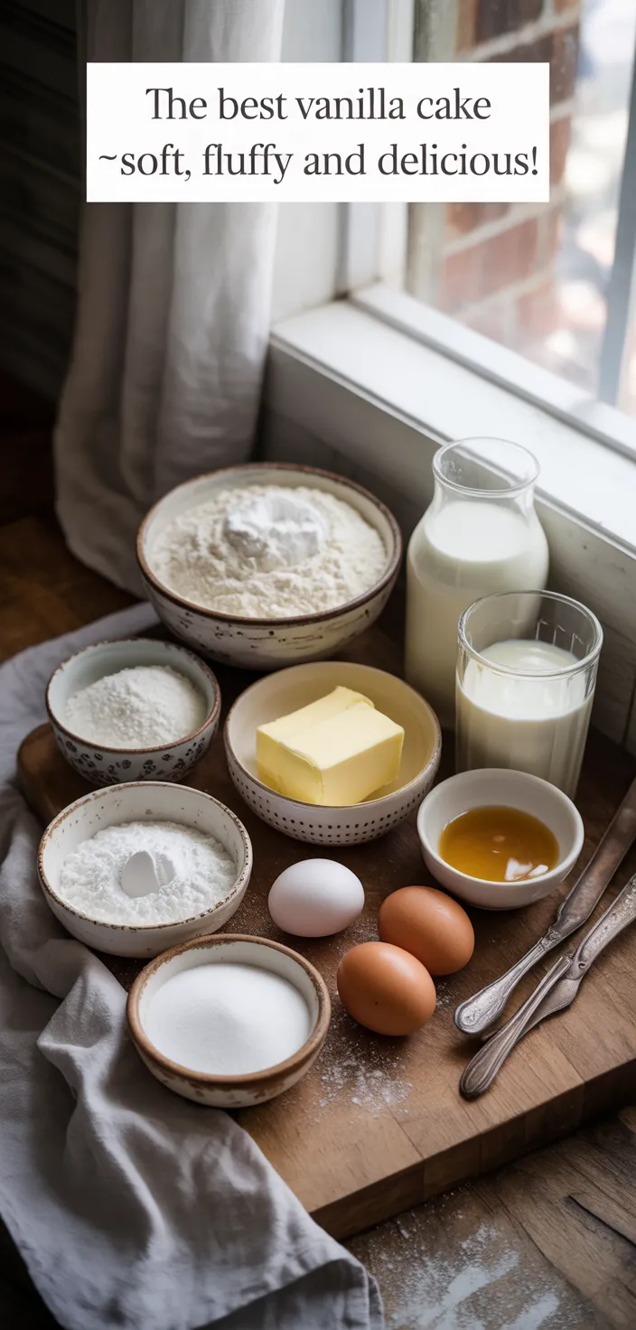 Ingredients photo for The Best Vanilla Cake ~ Soft, Fluffy And Delicious! Recipe