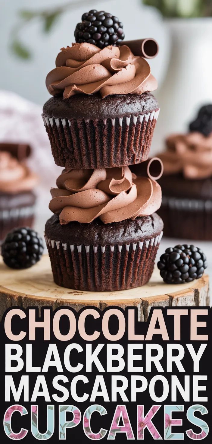 A photo of Dark Chocolate Cupcakes With Whipped Blackberry Mascarpone Filling Recipe