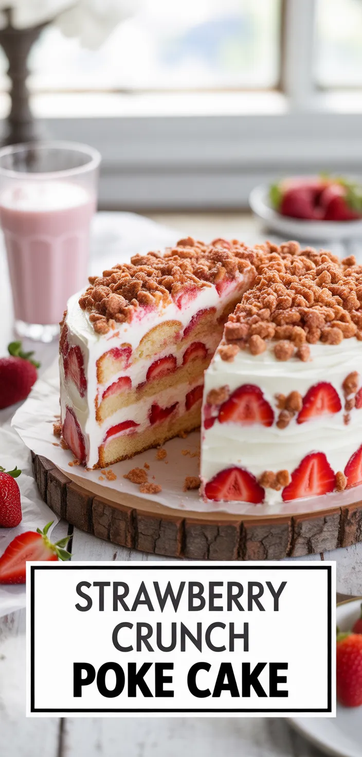 A photo of Strawberry Crunch Poke Cake Recipe