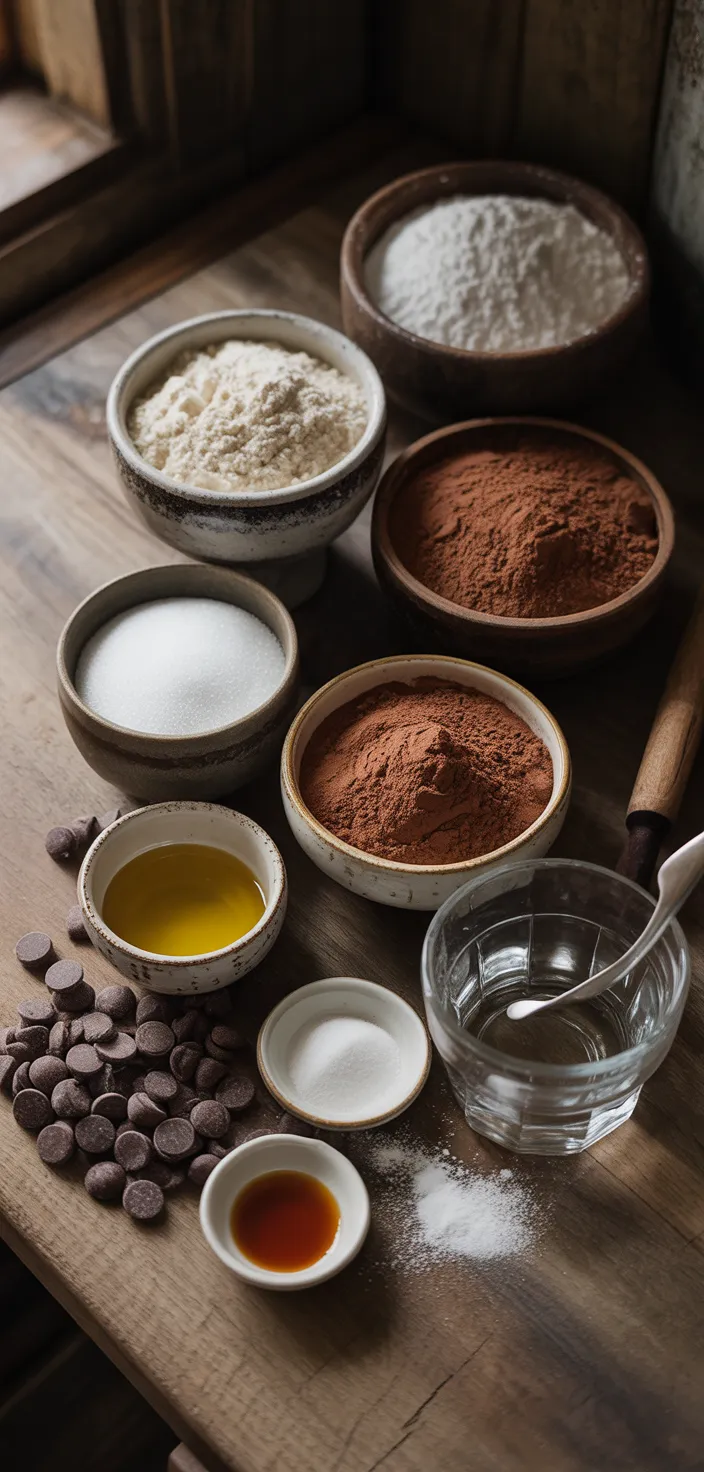 Ingredients photo for FOOLPROOF Chocolate Cake (No Eggs, Milk, Or Butter!) Recipe