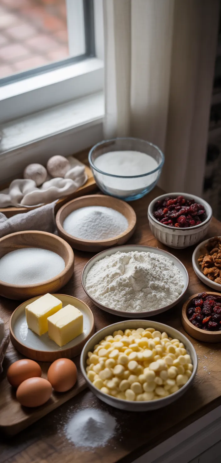 Ingredients photo for Soft White Chocolate Chip Cranberry Cookies Recipe