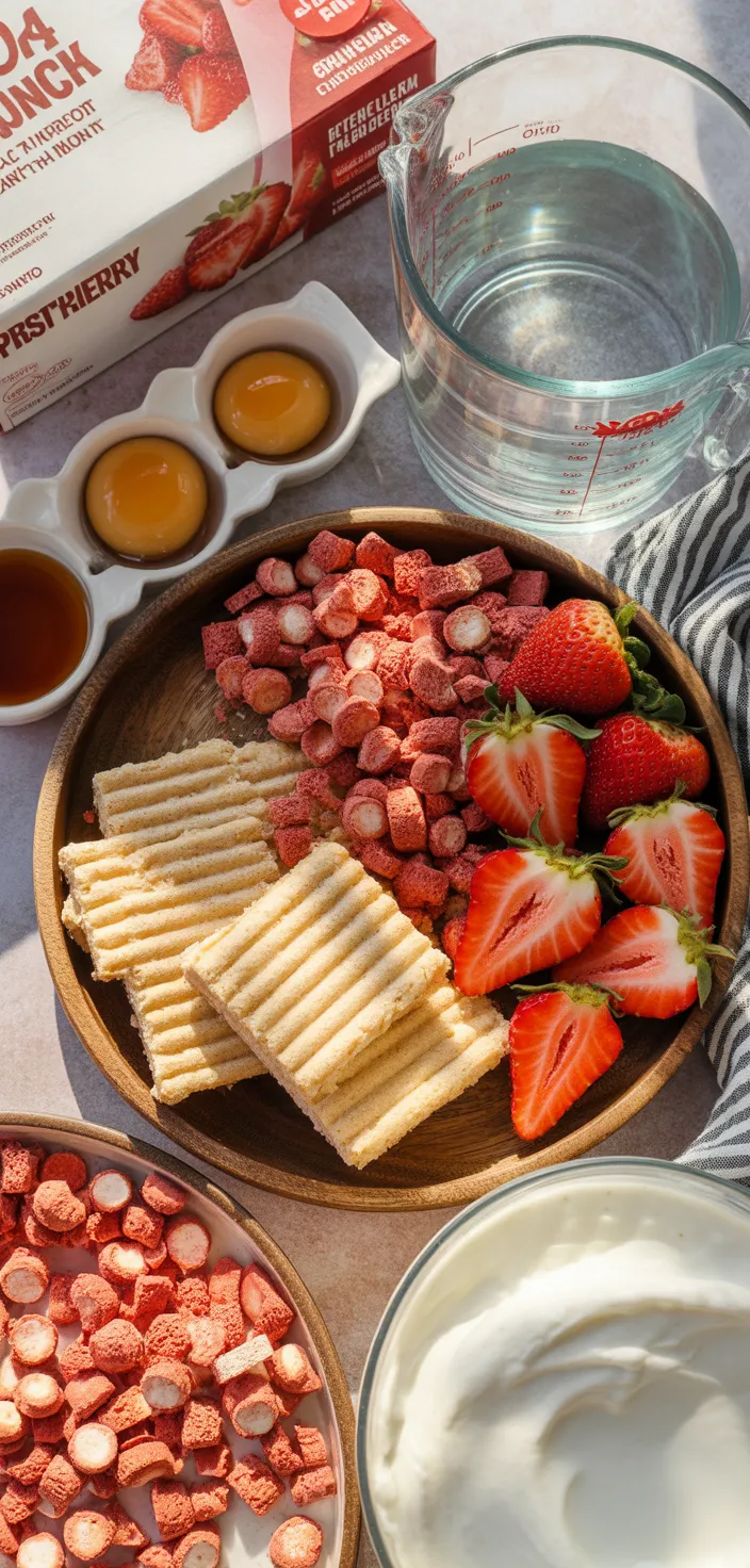 Ingredients photo for Strawberry Crunch Poke Cake Recipe