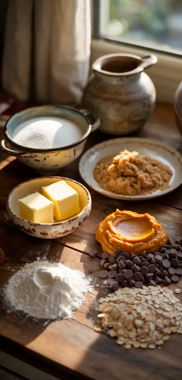 Ingredients photo for Pumpkin Oatmeal Chocolate Chip Cookies Recipe