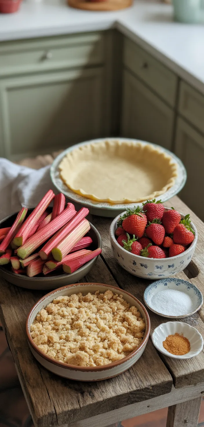 Ingredients photo for Strawberry Rhubarb Pie With Crumb Topping #SpringSweetsWeek Recipe