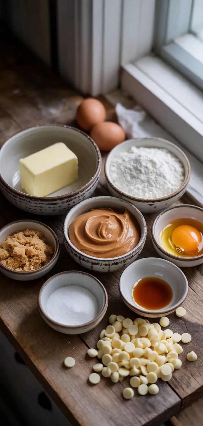 Ingredients photo for Peanut Butter White Chocolate Chip Cookies Recipe