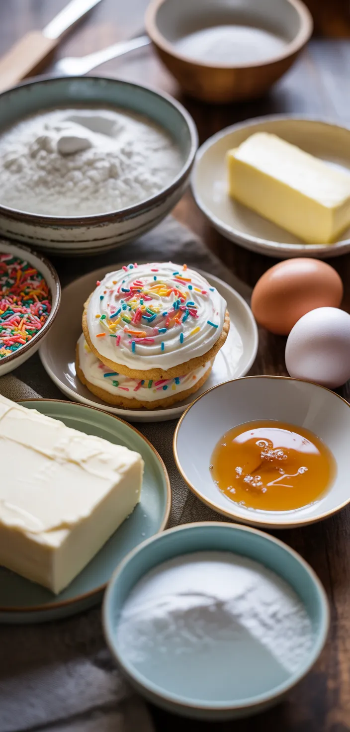 Ingredients photo for Funfetti Sandwich Cookies (with Cream Cheese Frosting) Recipe