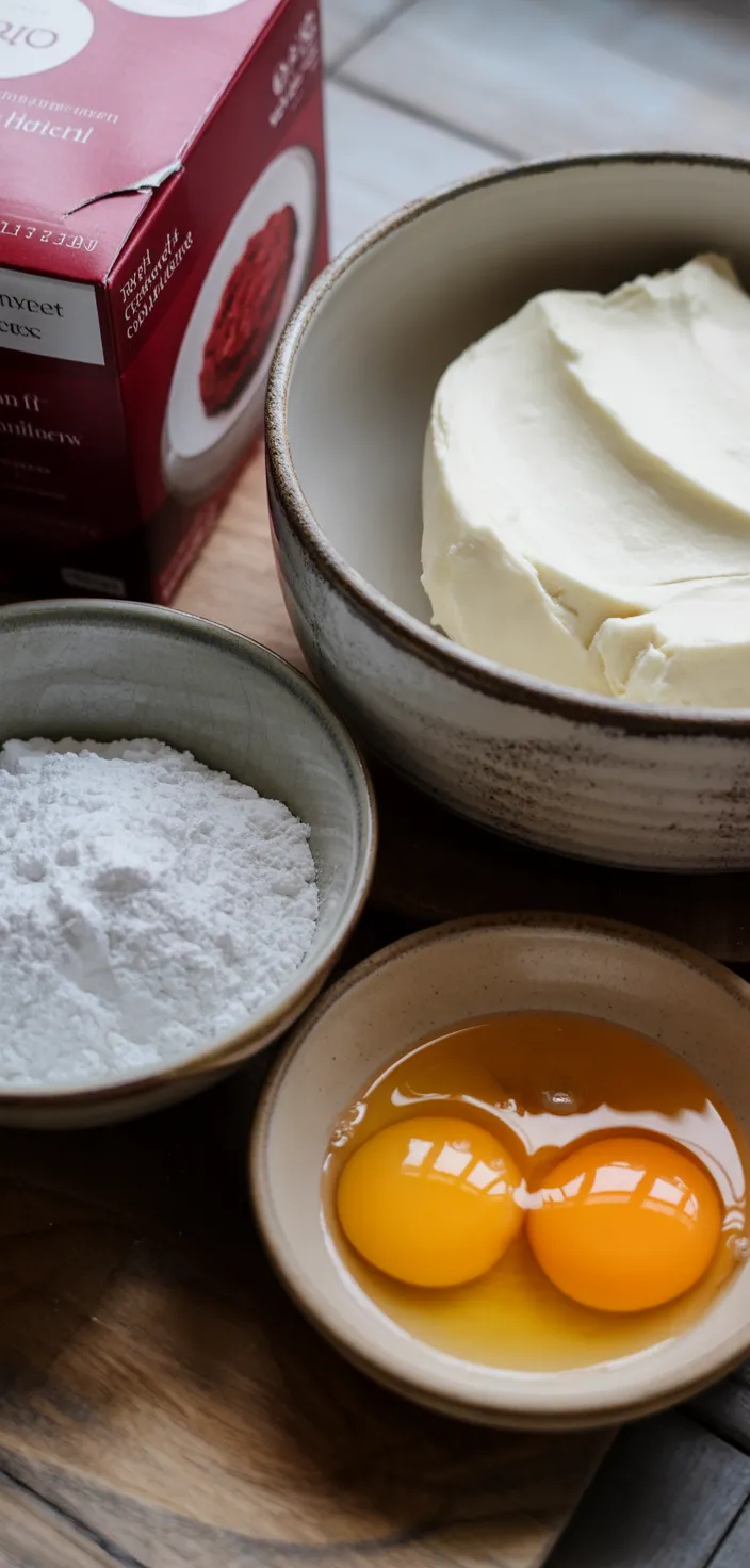 Ingredients photo for Red Velvet Gooey Butter Cookies Recipe