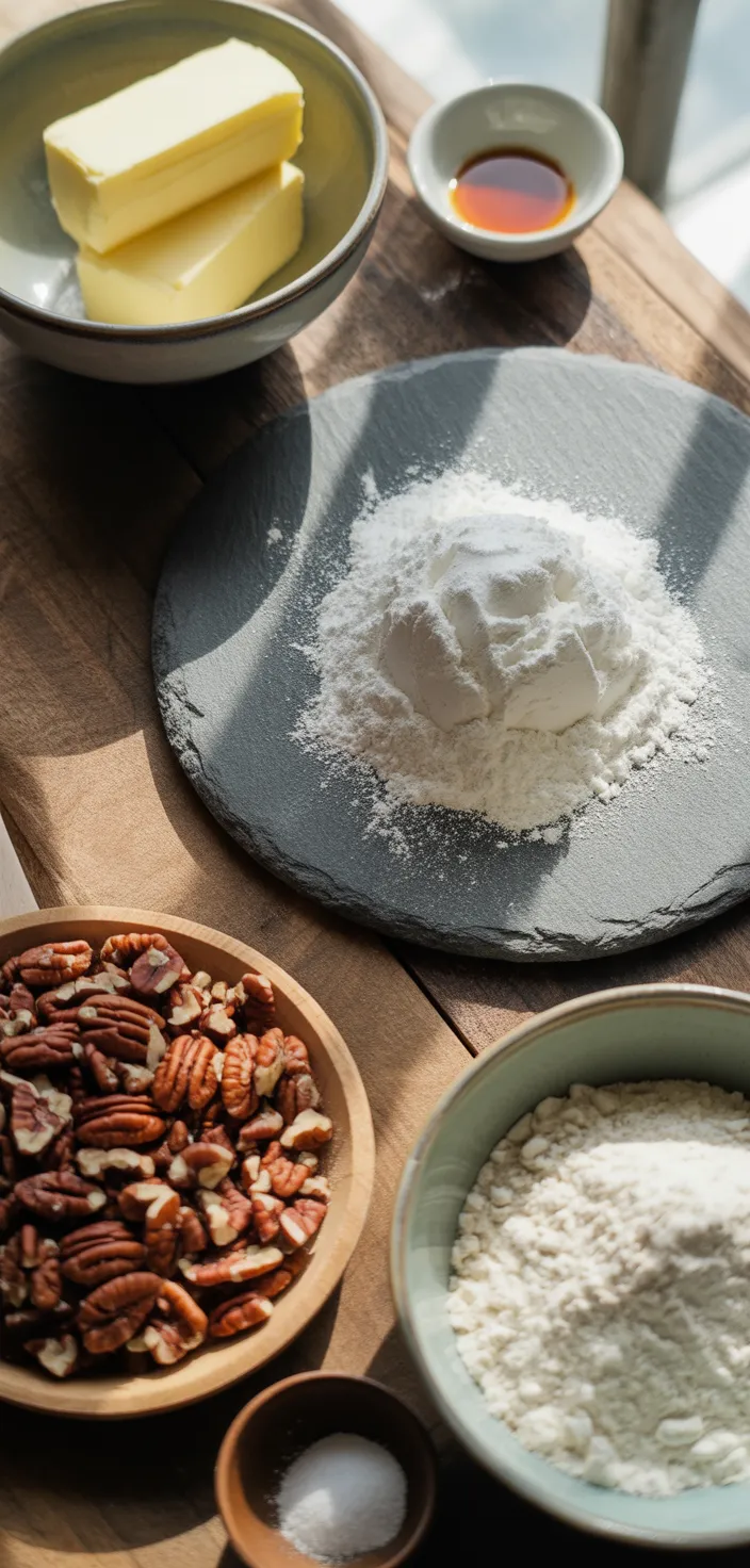Ingredients photo for Easy Pecan Snowball Cookies Recipe