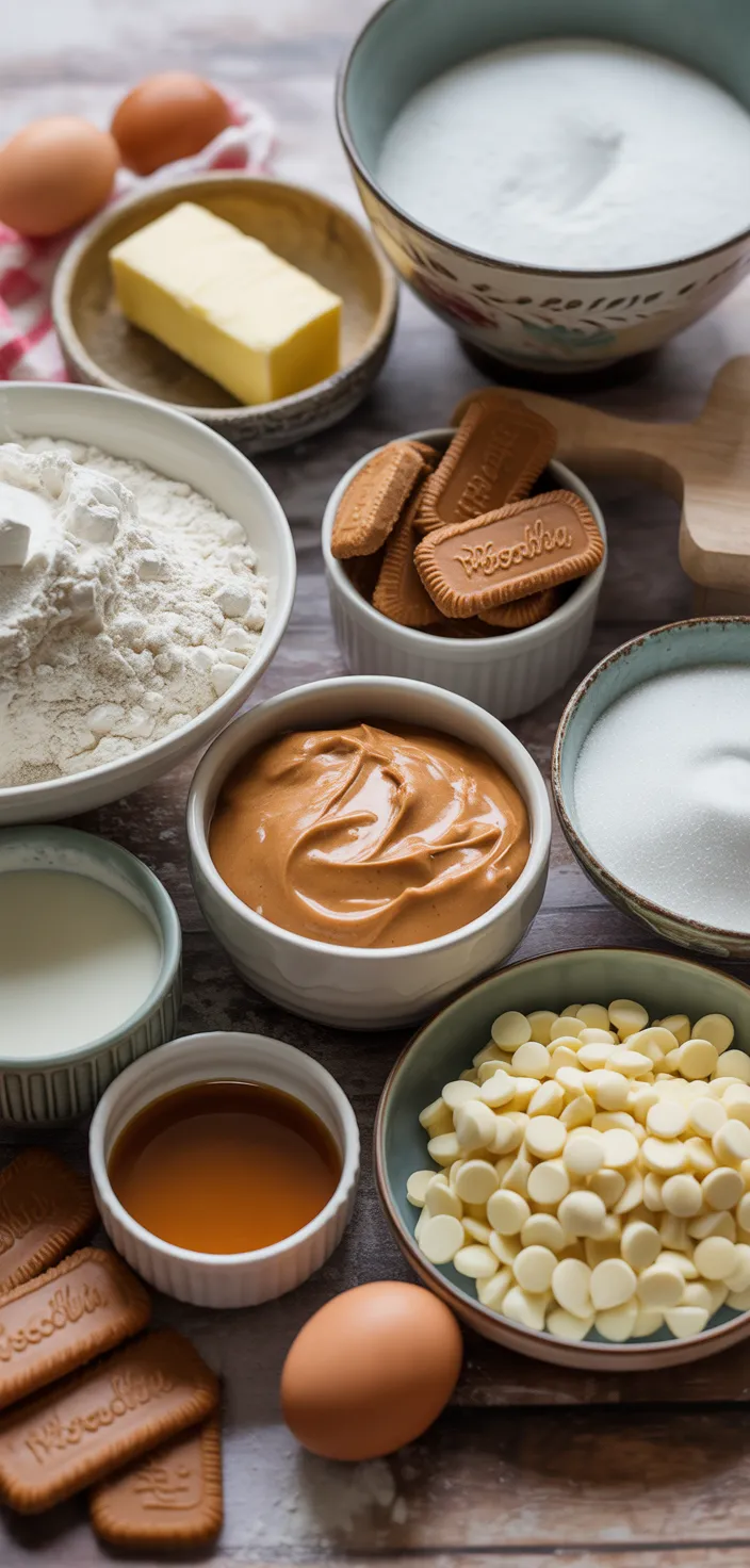 Ingredients photo for Biscoff Cookie Butter White Chocolate Chip Cookies Recipe
