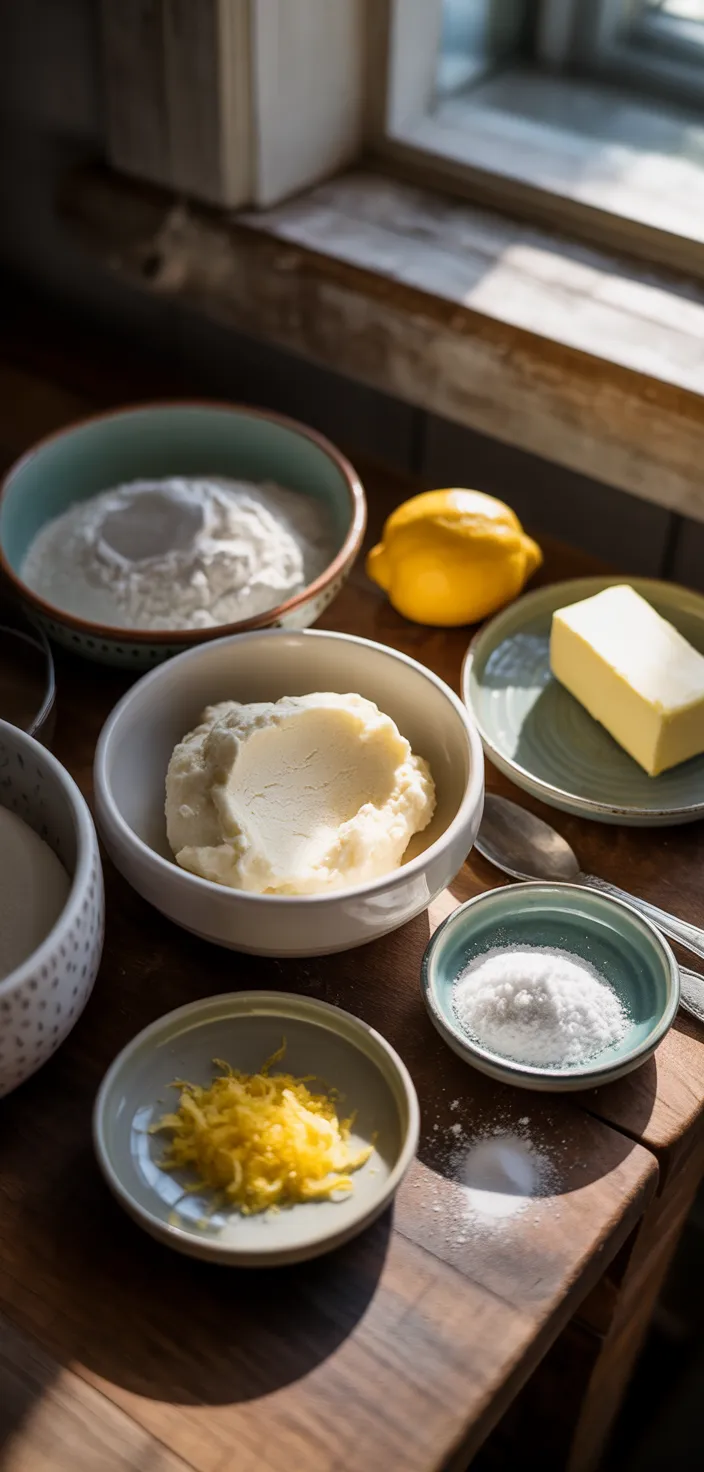 Ingredients photo for Lemon Ricotta Cookies (Biscotti Alla Ricotta Morbidi) Recipe