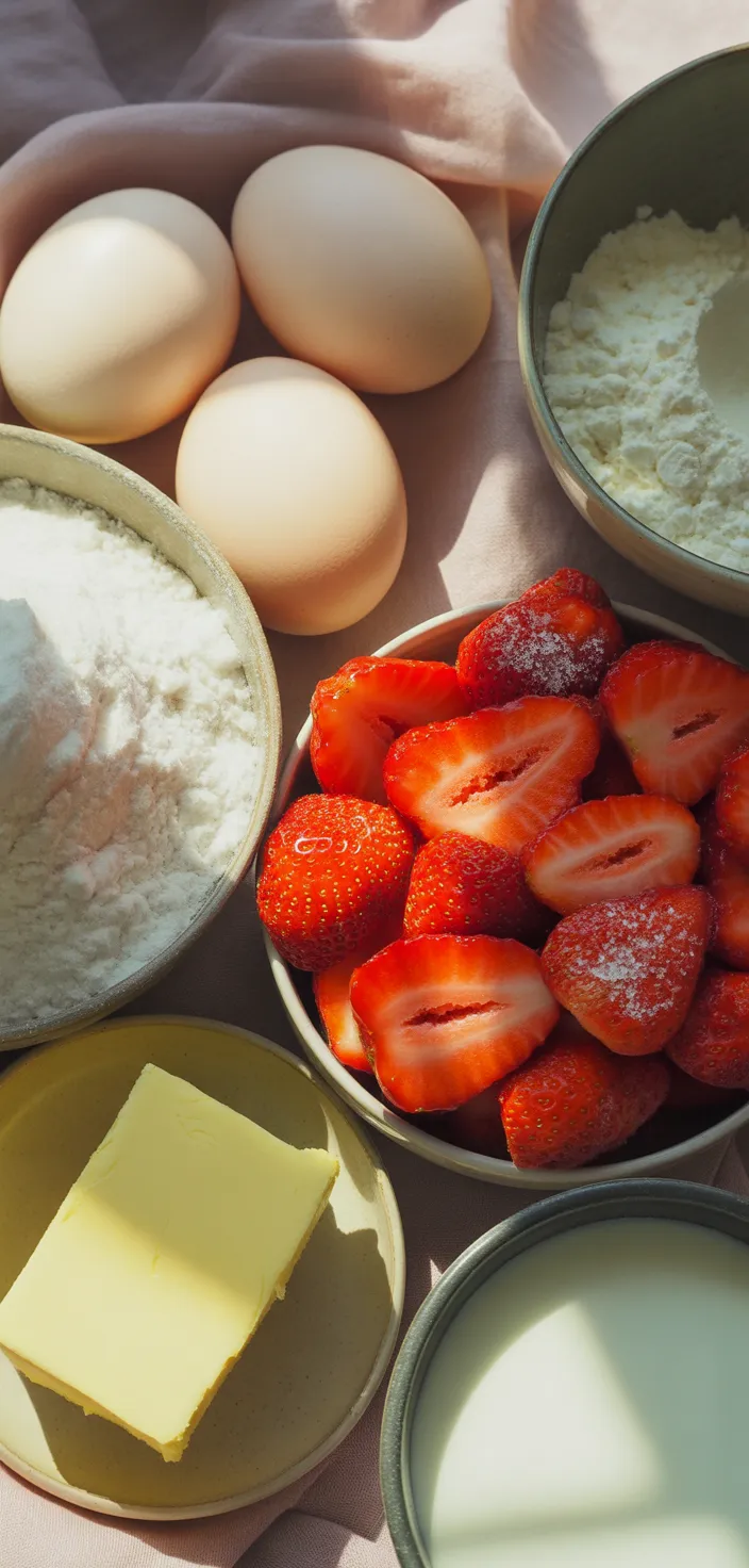 Ingredients photo for Japanese Strawberry Sponge Cake (Strawberry Shortcake) Recipe
