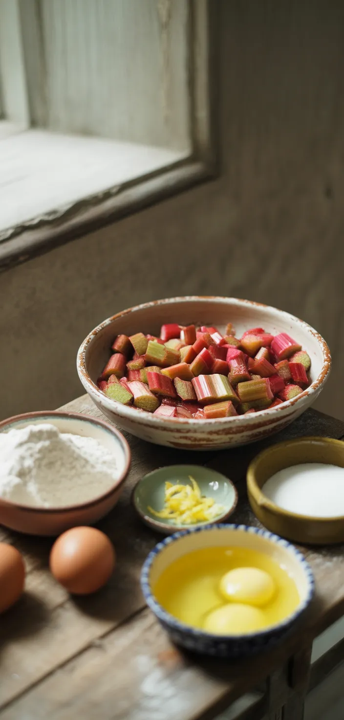 Ingredients photo for Moist Lemon Rhubarb Loaf With Simple Lemon Glaze Recipe