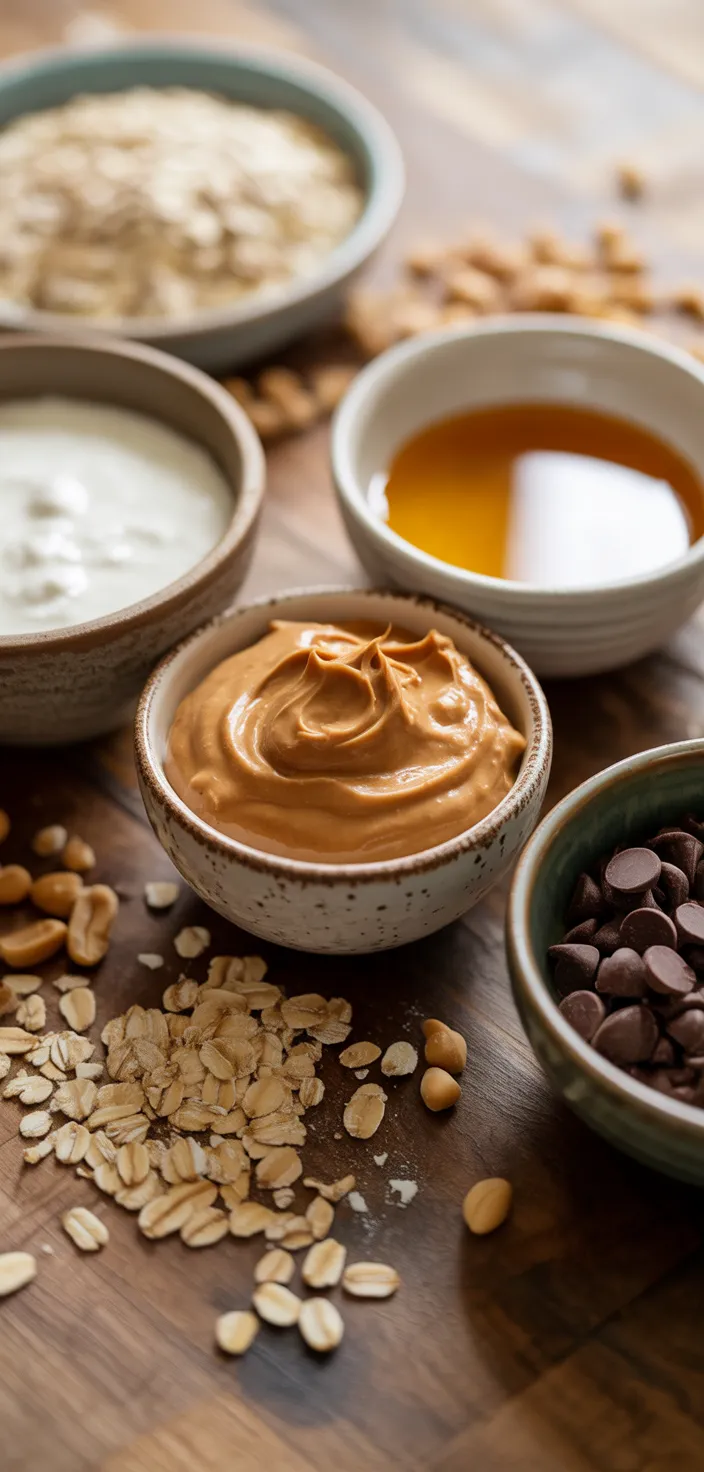 Ingredients photo for No Bake Chocolate Peanut Butter Oatmeal Bars Recipe